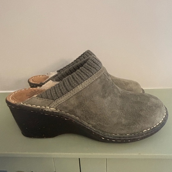 UGG Brand New Olive Green Suede Clogs with Knit Trim - Picture 2 of 9